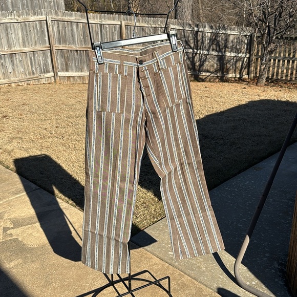 NOS Unisex To Die For 1960s Striped Jeans Capers Flare Bottom Button Front - Picture 2 of 11